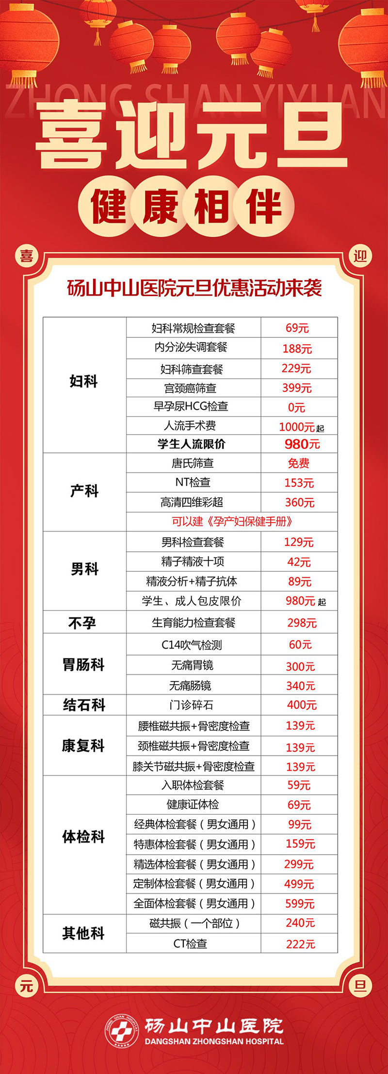 碭山中山醫(yī)院2024年1月惠民活動公示